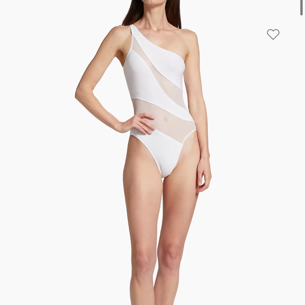 Norma Kamali Mio Snake Mesh suit - bridal one piece - white - size small